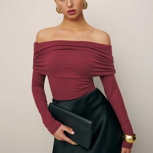 Reformation Off-Shoulder Burgundy Top